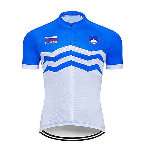 

21Grams Men's Short Sleeve Cycling Jersey Blue / White Slovakia National Flag Bike Jersey Top Mountain Bike MTB Road Bike Cycling UV Resistant Breathable Quick Dry Sports Clothing Apparel / Stretchy