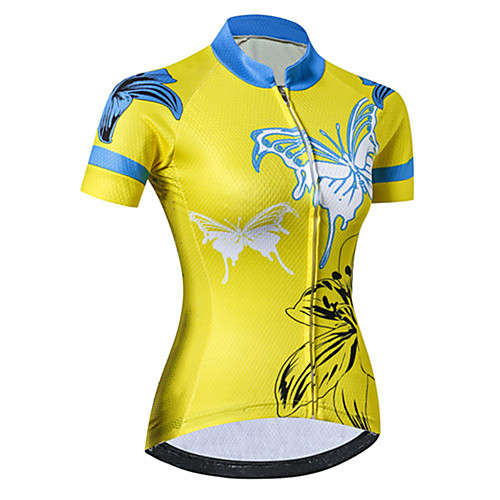 

21Grams Women's Short Sleeve Cycling Jersey 100% Polyester BlueYellow Butterfly Bike Jersey Top Mountain Bike MTB Road Bike Cycling UV Resistant Breathable Quick Dry Sports Clothing Apparel