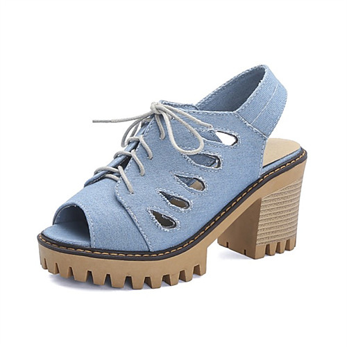 

Women's Sandals Chunky Heel Peep Toe Canvas Spring & Fall Black / Dark Blue / Light Blue