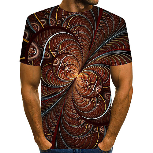 

Men's Daily Weekend T-shirt - Geometric / 3D / Abstract Print Brown