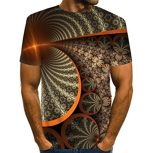 

Men's Daily Weekend T-shirt - Geometric / 3D / Abstract Print Brown
