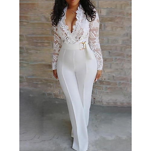 

Women's Basic White Jumpsuit Onesie, Geometric S M L