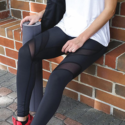 

Women's High Waist Leggings Running Tights Compression Pants Mesh Mesh Sports Winter Underwear Leggings Bottoms Running Fitness Jogging Moisture Wicking Compression Butt Lift Solid Colored Black
