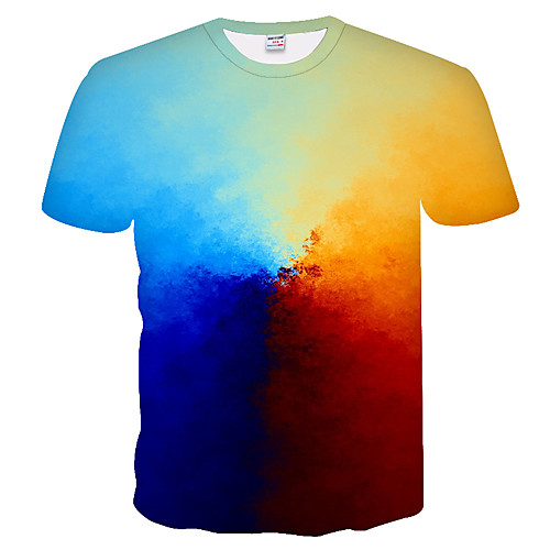 

Men's Daily Weekend Basic T-shirt - Color Block / 3D Rainbow