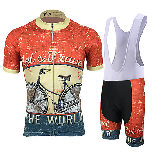 

21Grams Men's Short Sleeve Cycling Jersey with Bib Shorts Jacinth Gray Geometic Bike Clothing Suit UV Resistant Breathable 3D Pad Quick Dry Reflective Strips Sports Solid Color Mountain Bike MTB