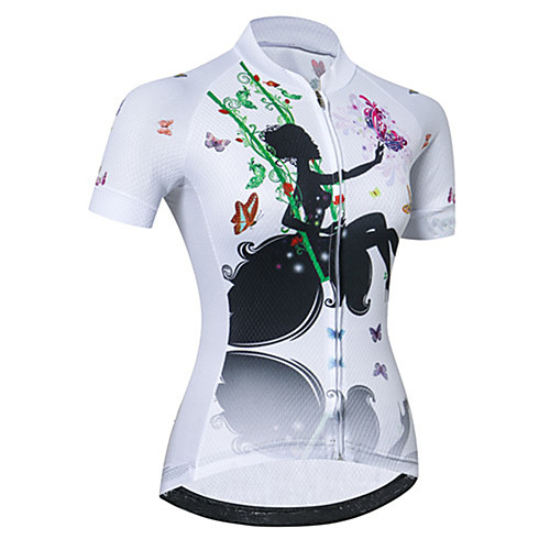 

21Grams Women's Short Sleeve Cycling Jersey 100% Polyester White Butterfly Bike Jersey Top Mountain Bike MTB Road Bike Cycling UV Resistant Breathable Quick Dry Sports Clothing Apparel / Stretchy