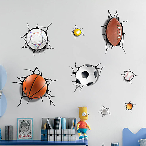 

3D A lot of Balls Broken Wall Sticker Football Basketball Home Decals Window Stickers Boys Room Living Room Sports Decor Mural