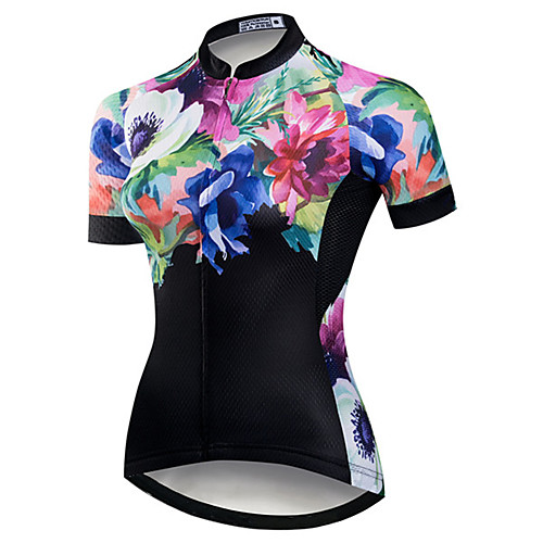 

21Grams Women's Short Sleeve Cycling Jersey 100% Polyester Black / Blue Floral Botanical Bike Jersey Top Mountain Bike MTB Road Bike Cycling UV Resistant Breathable Quick Dry Sports Clothing Apparel