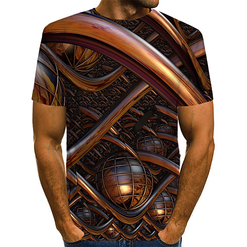 

Men's Daily Going out Basic / Exaggerated T-shirt - Geometric / 3D / Visual Deception Print Brown