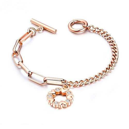 

Women's Cubic Zirconia Chain Bracelet Hollow Out Flower Stylish Titanium Steel Bracelet Jewelry Rose Gold / Silver For Holiday Daily Wear