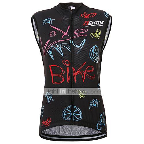 

21Grams Women's Sleeveless Cycling Jersey Terylene Black Bike Jersey Top Road Bike Cycling Quick Dry Sweat-wicking Sports Clothing Apparel / Micro-elastic / Race Fit / Italian Ink