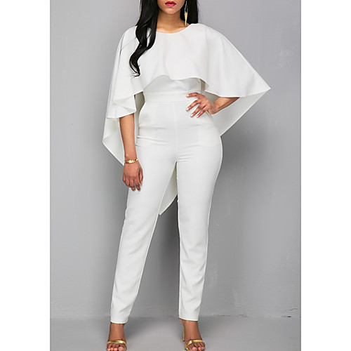 

Jumpsuits Jewel Neck Ankle Length Polyester 3/4 Length Sleeve Romantic Plus Size / Modern Wedding Dresses with Ruffles 2020