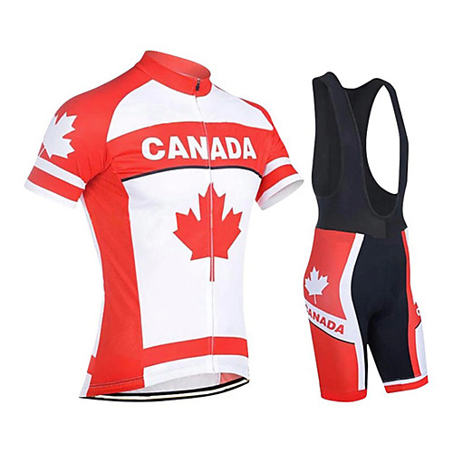 

21Grams Men's Short Sleeve Cycling Jersey with Bib Shorts Polyester Spandex Red / White Canada Bike Clothing Suit UV Resistant Breathable 3D Pad Quick Dry Reflective Strips Sports Canada Mountain