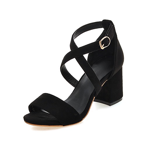 

Women's Sandals Chunky Heel Open Toe Buckle Suede Preppy / Minimalism Summer Black / Red / Gray / Party & Evening