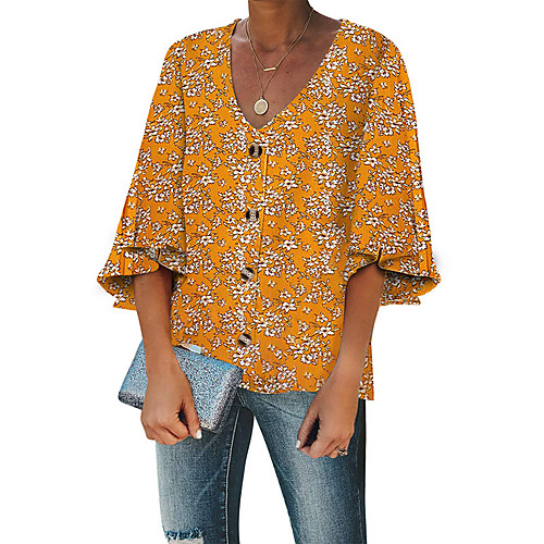 

Women's Daily Basic Blouse - Geometric Print Black