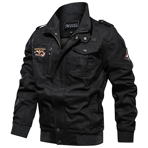 

Men's Daily Fall & Winter Regular Jacket, Solid Colored Stand Long Sleeve Polyester Black / Army Green / Khaki