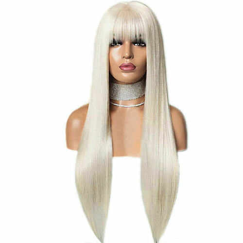 

Synthetic Lace Front Wig Straight With Bangs Lace Front Wig Blonde Long Blonde Synthetic Hair 18-26 inch Women's Soft Adjustable Party Blonde