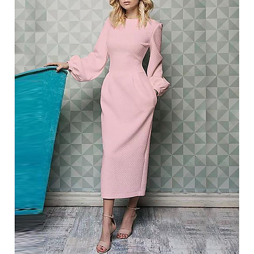 

Sheath / Column Jewel Neck Ankle Length Polyester Long Sleeve Elegant Mother of the Bride Dress with Ruching Mother's Day 2020
