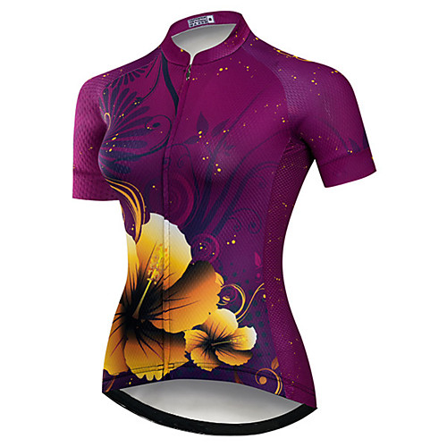 

21Grams Women's Short Sleeve Cycling Jersey 100% Polyester Purple Floral Botanical Bike Jersey Top Mountain Bike MTB Road Bike Cycling UV Resistant Breathable Quick Dry Sports Clothing Apparel