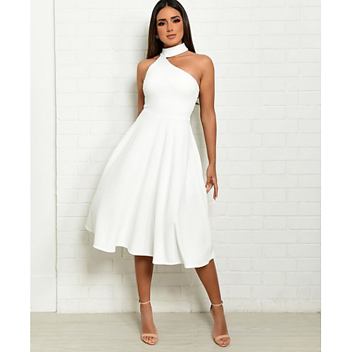 

Women's Red White Dress Elegant Sheath Solid Colored Halter Neck S M Slim