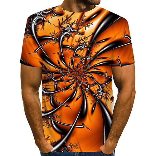 

Men's Daily Going out Basic / Exaggerated T-shirt - Geometric / 3D / Visual Deception Print Orange