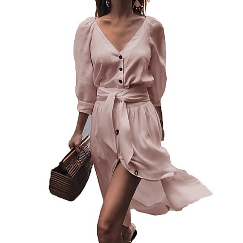 

Women's Asymmetrical Blushing Pink White Dress A Line Solid Color V Neck S M