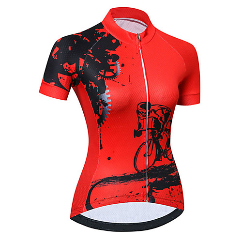 

21Grams Women's Short Sleeve Cycling Jersey 100% Polyester Black / Red Pink Novelty Bike Jersey Top Mountain Bike MTB Road Bike Cycling UV Resistant Breathable Quick Dry Sports Clothing Apparel