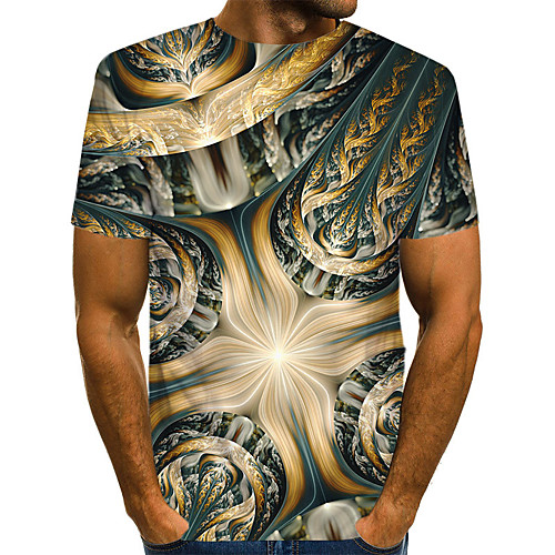 

Men's Daily Weekend T-shirt - Geometric / 3D / Abstract Print Brown