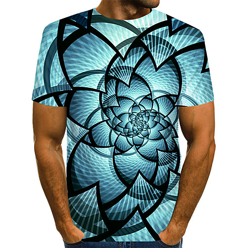 

Men's Daily Going out Basic / Exaggerated T-shirt - Geometric / 3D / Visual Deception Print Light Green