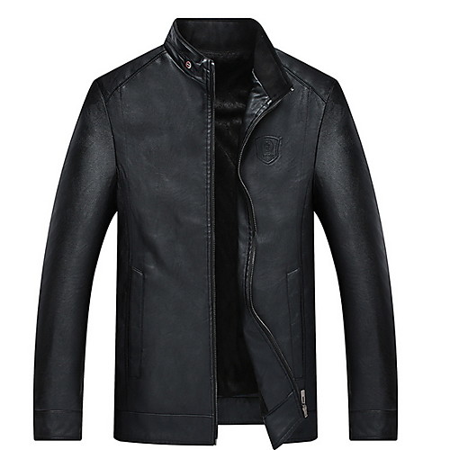 

Men's Daily Fall & Winter Regular Jacket, Solid Colored Stand Long Sleeve PU Black / Wine / Brown