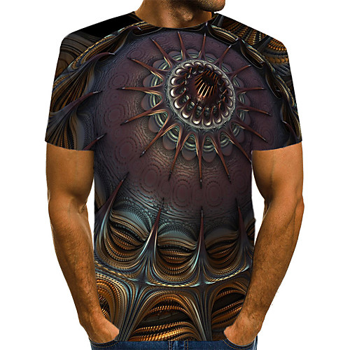 

Men's Daily Going out Basic / Exaggerated T-shirt - Geometric / 3D / Visual Deception Print Black