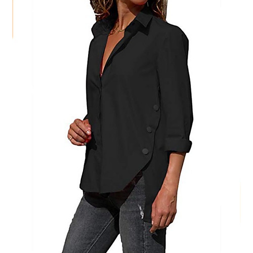 

Women's Daily Shirt - Solid Colored Shirt Collar Black