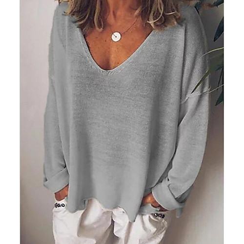 

Women's Daily Loose T-shirt - Solid Colored V Neck Black