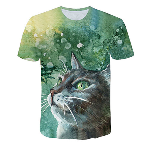 

Men's Daily Going out Basic / Street chic T-shirt - Geometric Print Green