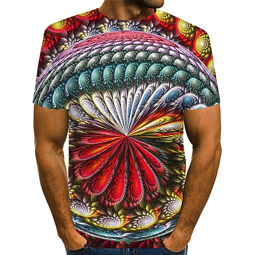 

Men's Daily Going out Basic / Exaggerated T-shirt - Geometric / 3D / Visual Deception Print Rainbow