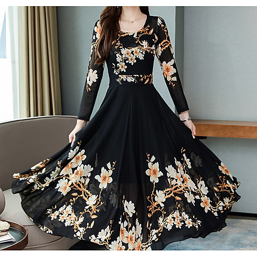 

Women's Maxi Red Green Dress Elegant Swing Geometric S M