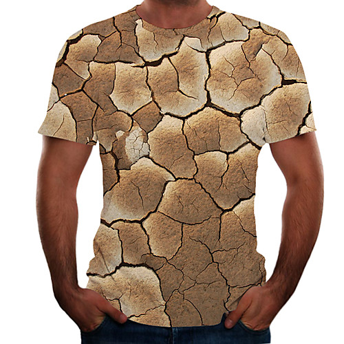

Men's Daily Weekend Basic Plus Size T-shirt - Color Block / 3D Round Neck Khaki / Short Sleeve