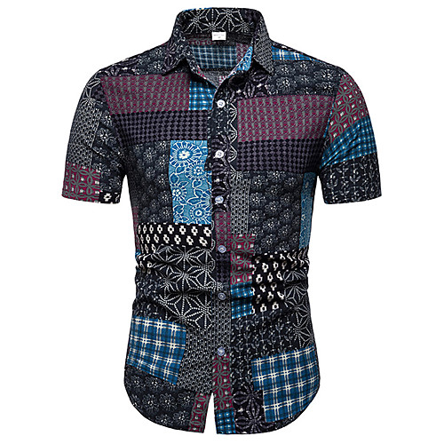 

Men's Plus Size Geometric Print Shirt Basic Street chic Daily Weekend Classic Collar Black / Short Sleeve