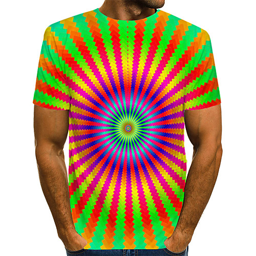 

Men's Daily Going out Basic / Exaggerated T-shirt - Geometric / 3D Print Rainbow