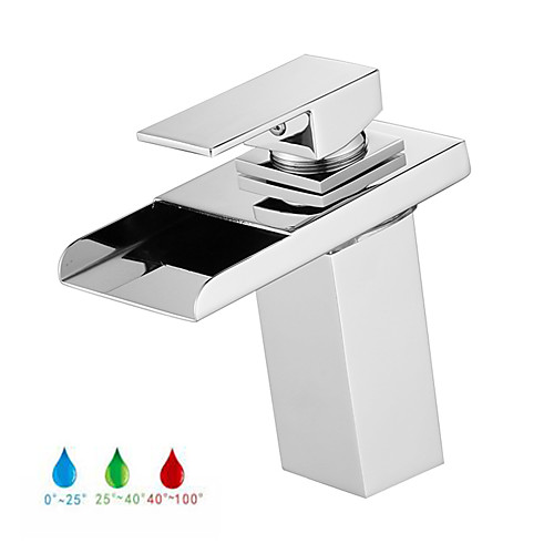 

Bathroom Sink Faucet - LED / Waterfall Chrome Centerset Single Handle One HoleBath Taps