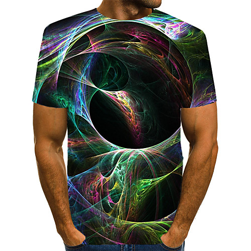

Men's Daily Going out Basic / Exaggerated T-shirt - Geometric / 3D Print Rainbow