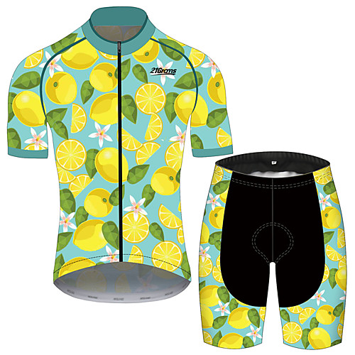 

21Grams Men's Short Sleeve Cycling Jersey with Shorts Black / Yellow Fruit Lemon Bike Clothing Suit UV Resistant Breathable 3D Pad Quick Dry Reflective Strips Sports Fruit Mountain Bike MTB Road Bike