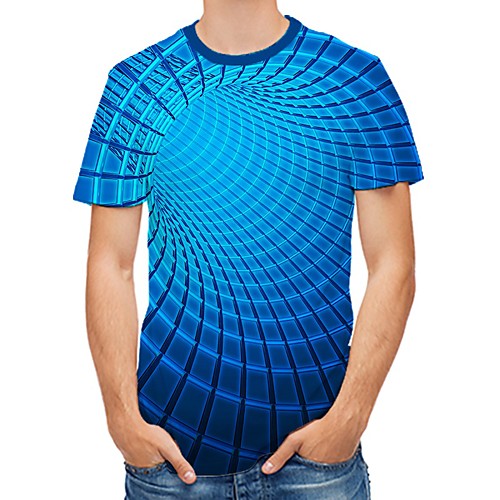 

Men's Daily Going out Street chic / Exaggerated T-shirt - Geometric / 3D / Graphic Pleated / Print Rainbow