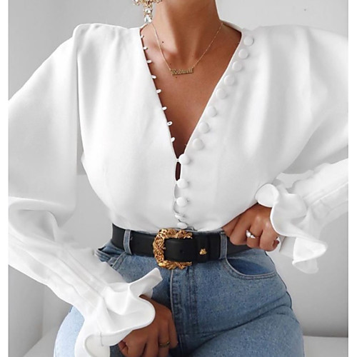 

Women's Daily Shirt - Solid Colored V Neck White