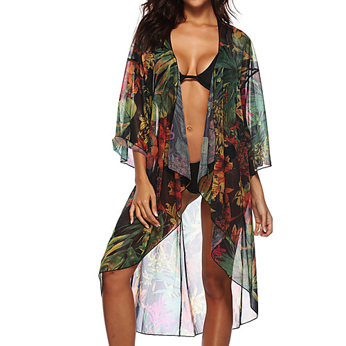 

Women's Plus Size Basic Black Cover-Up Swimwear Swimsuit - Floral Geometric Print One-Size Black