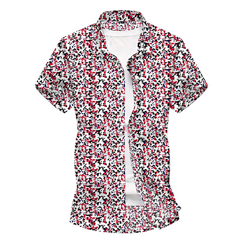

Men's Club Beach Basic / Street chic Shirt - Floral / Color Block Print Red