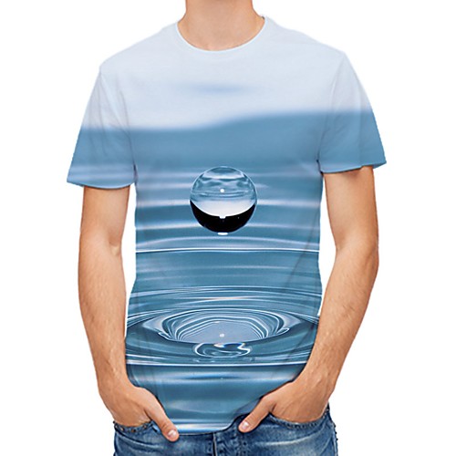 

Men's Daily Club Street chic / Punk & Gothic T-shirt - Color Block / 3D / Abstract Print Light Blue