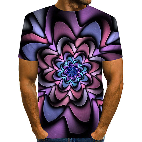 

Men's Daily Sports Basic / Exaggerated T-shirt - Geometric / Color Block / 3D Print Rainbow