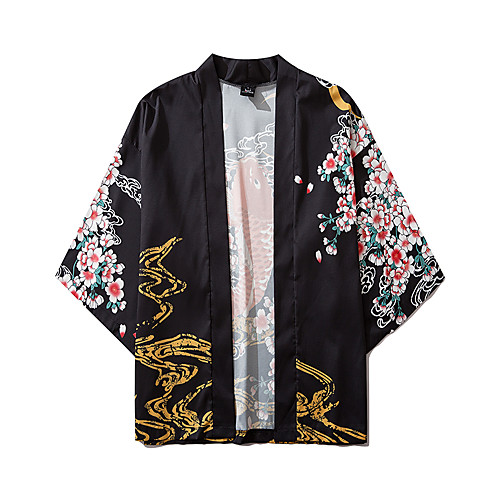 

Men's Daily Kimonos Shirt - Floral / Animal Print V Neck Black