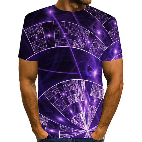 

Men's Daily Going out Basic / Exaggerated T-shirt - Geometric / 3D / Visual Deception Print Purple